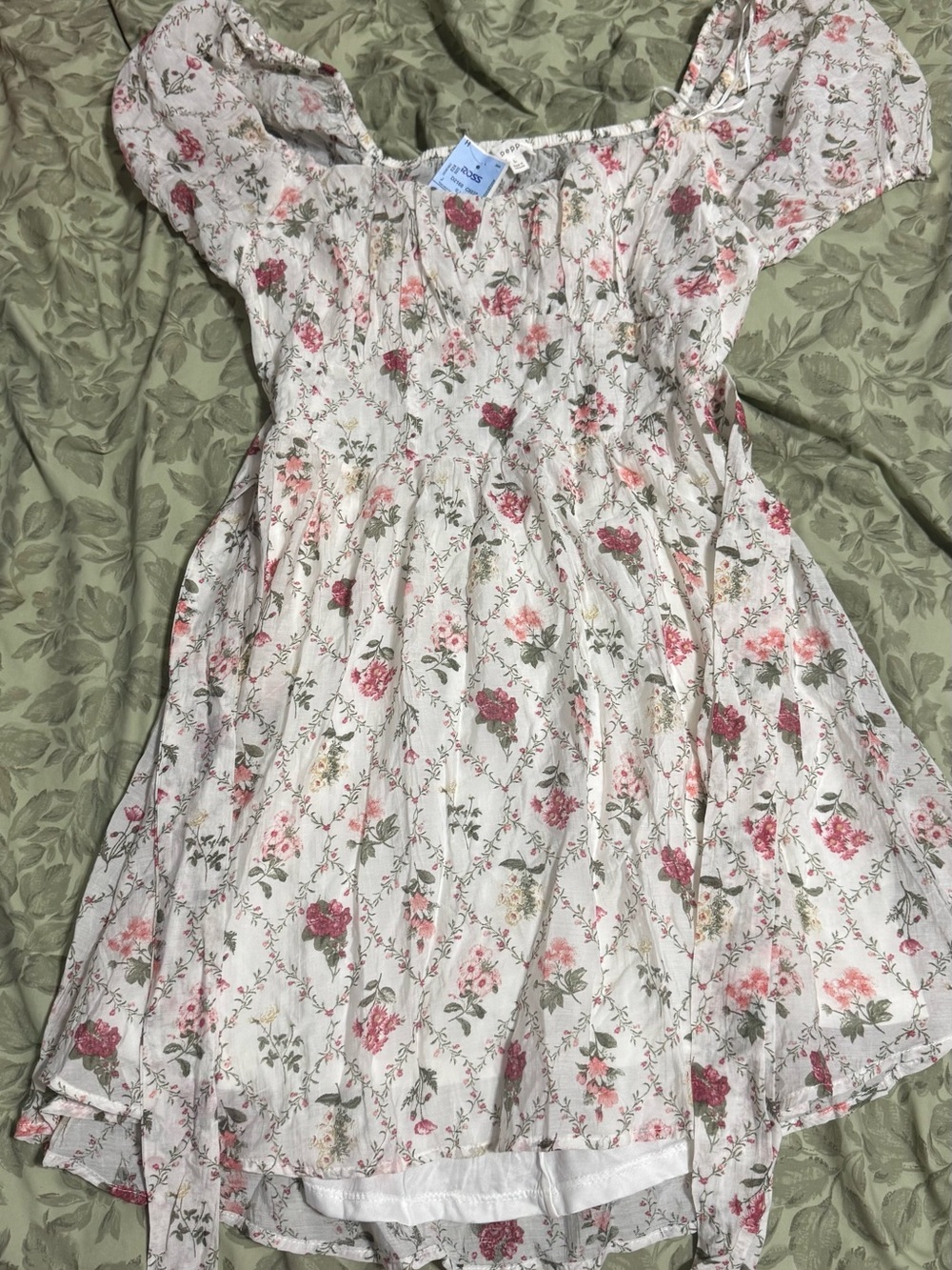 Smocked Mini Dress in Pink Floral on Cream